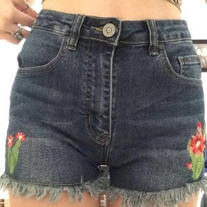 cactus embroidered jean shorts